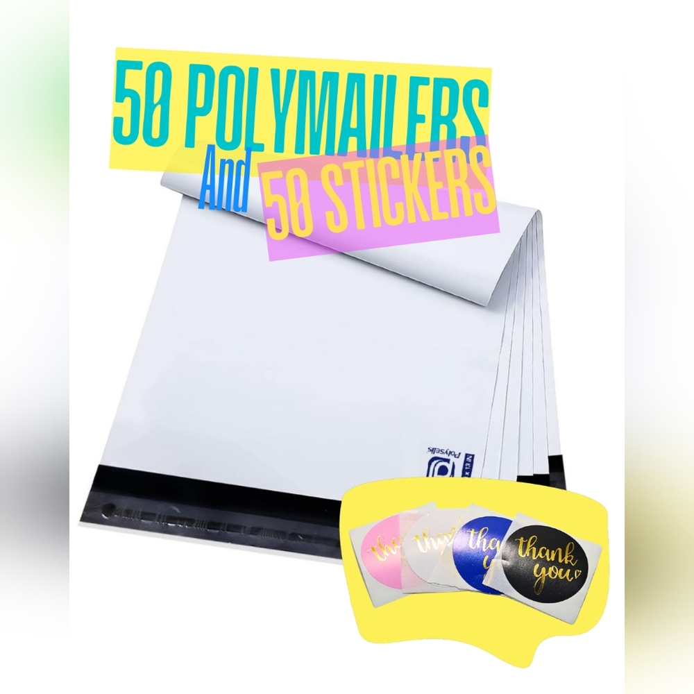 50 Polymailers & 50 Sticker Bundle - Picture 1 of 3